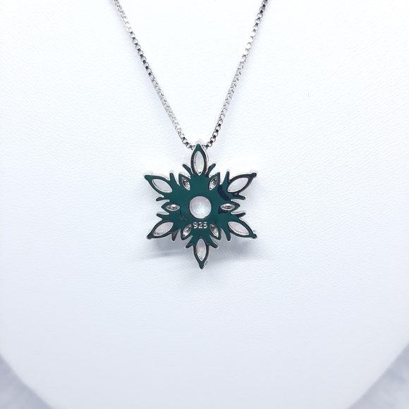 Opal Snowflake Necklace Sterling chain - Picture 4 of 5